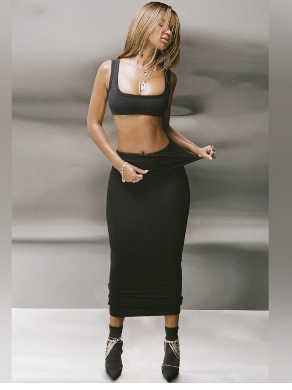 ❌SOLD❌ Joah Brown Tube Dress + Foldover Maxi Skirt Black - Picture 3 of 12